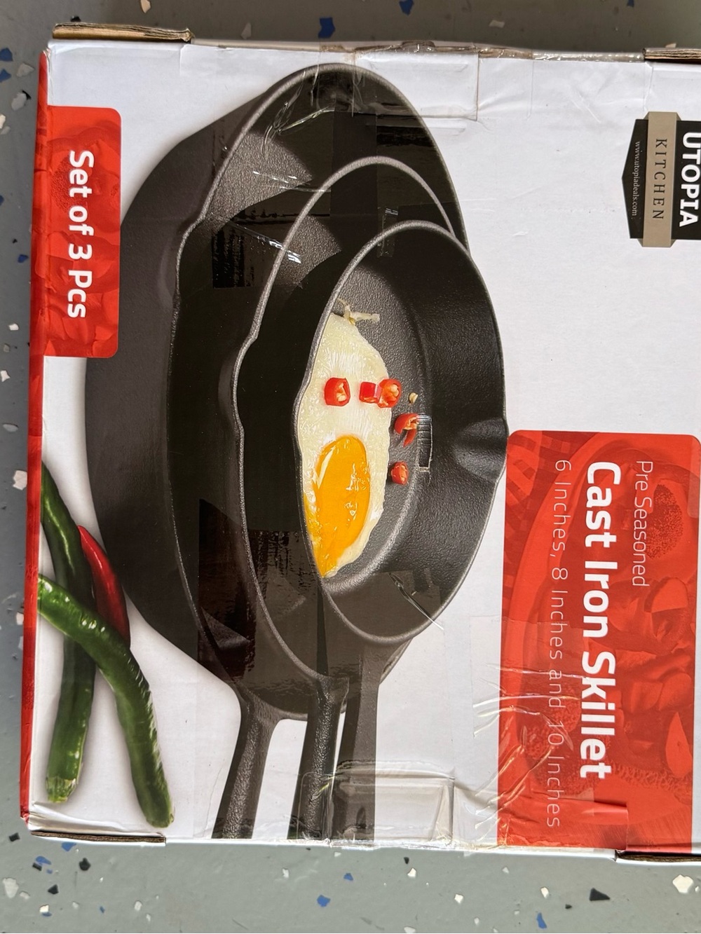 Black Cast Iron Skillet Set of 3 - Black
